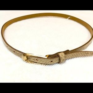 Vtg faux snakeskin thin leather belt-beige & tan